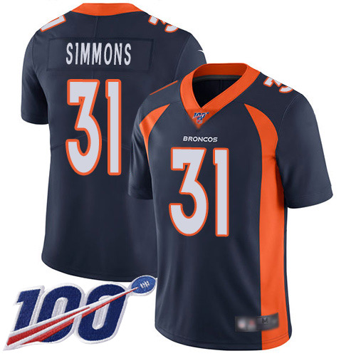 Men Denver Broncos 31 Justin Simmons Navy Blue Alternate Vapor Untouchable Limited Player 100th Season Football NFL Jersey